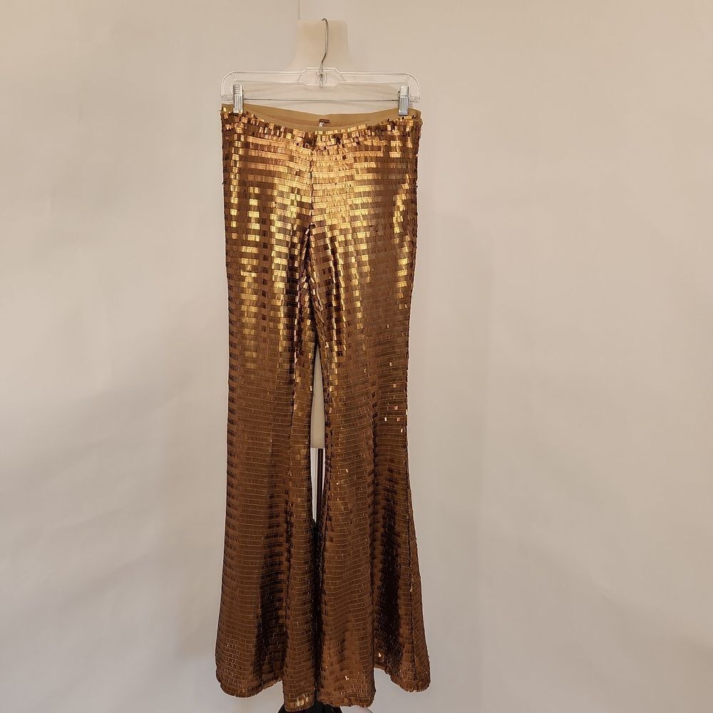 Free People Shimmering Gold Flare Pants - Picture 4 of 6